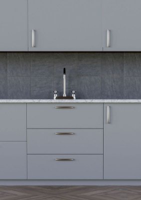 Celano greb i rustfri look med afrundet greb og børstet finish